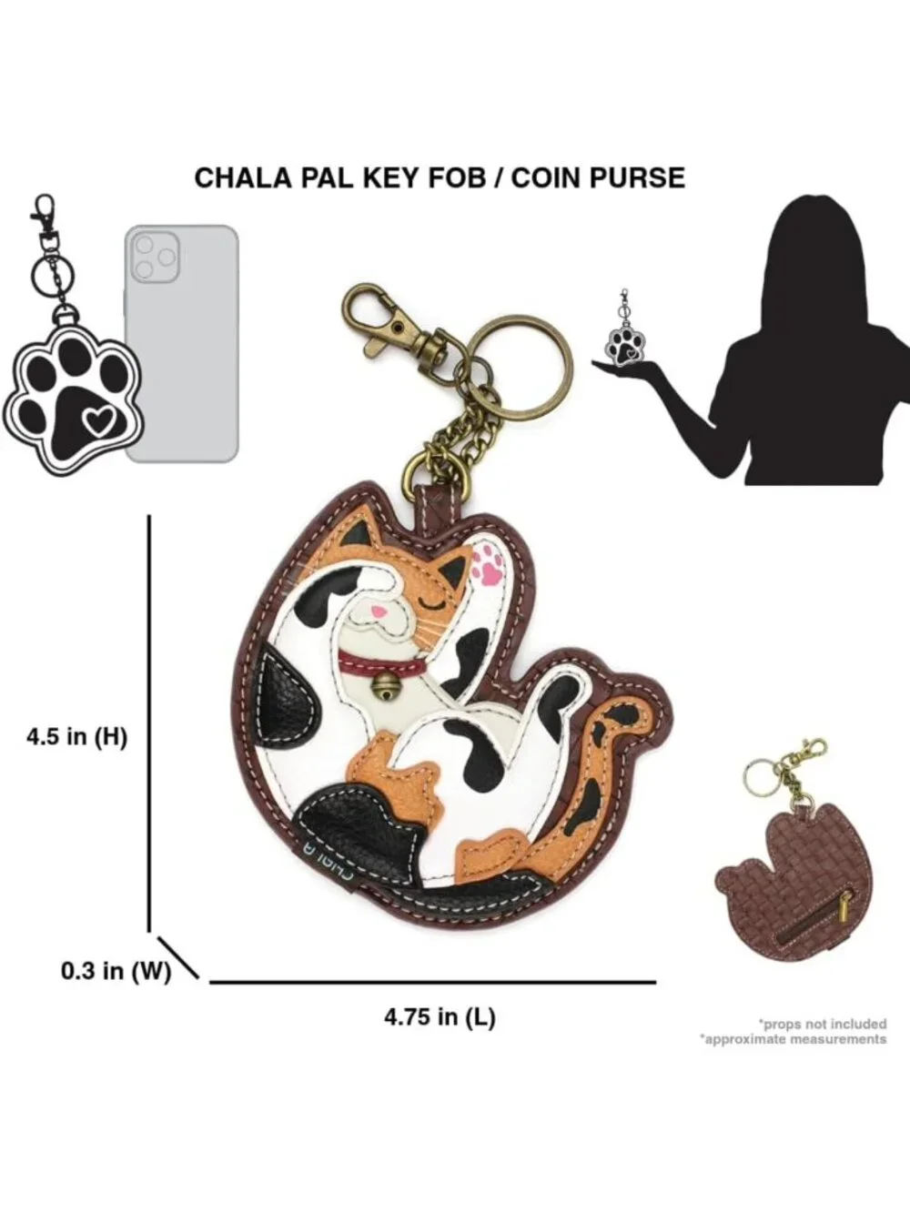 Charming Cat-Themed Key Fob & Coin Purse Accessory - Calico Design, Cute Gift